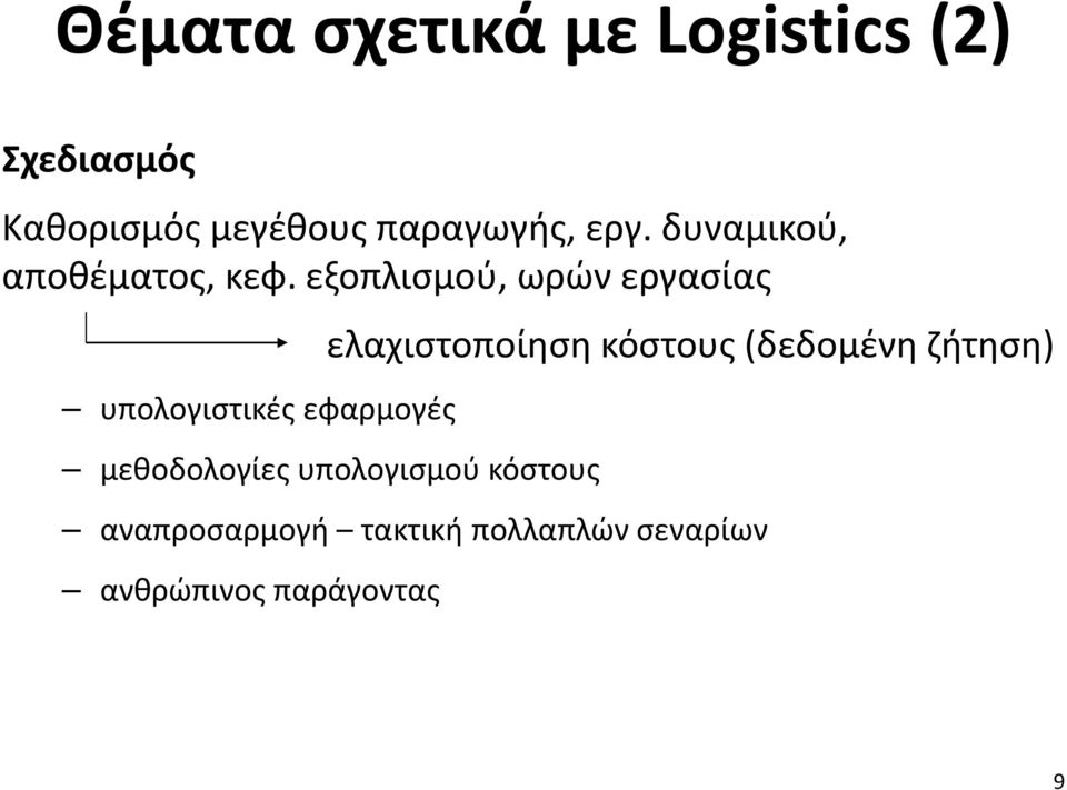 εξοπλισμού, ωρών εργασίας υπολογιστικές εφαρμογές ελαχιστοποίηση κόστους