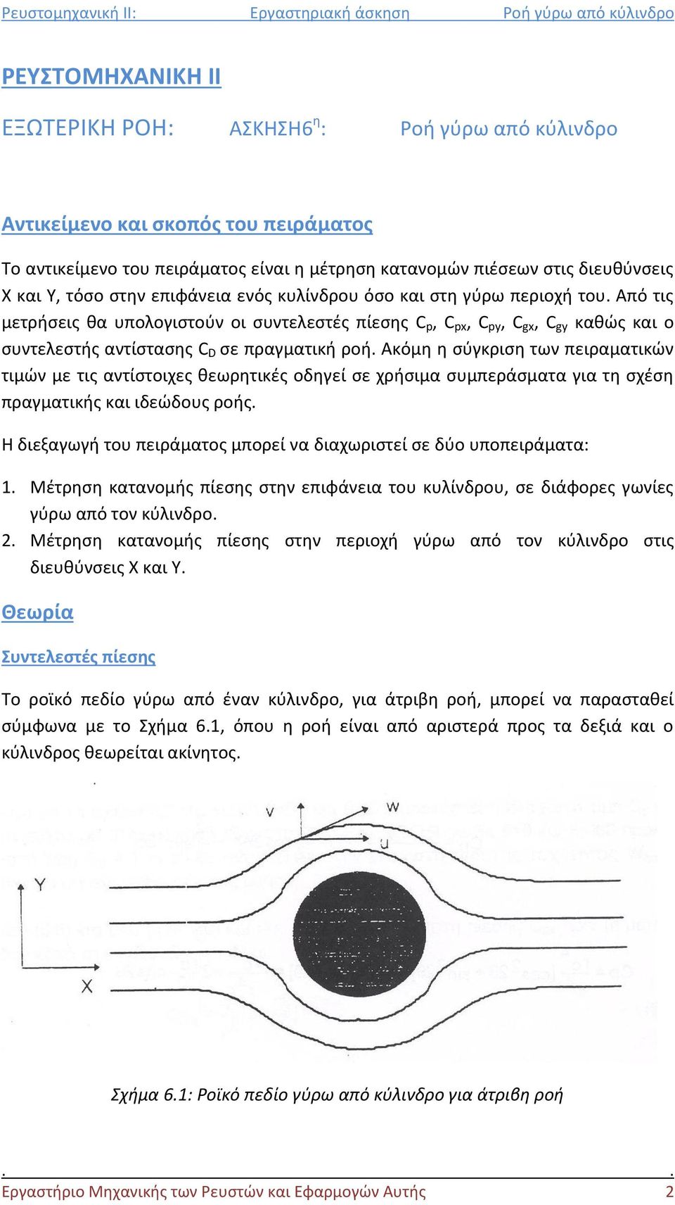 Από τις μετρήσεις θα υπολογιστούν οι συντελεστές πίεσης C p, C px, C py, C gx, C gy καθώς και ο συντελεστής αντίστασης C D σε πραγματική ροή.