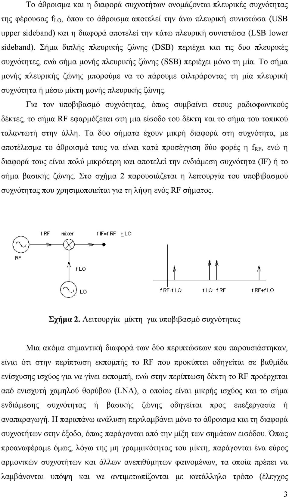 Το σήµα µονής πλευρικής ζώνης µπορούµε να το πάρουµε φιλτράροντας τη µία πλευρική συχνότητα ή µέσω µίκτη µονής πλευρικής ζώνης.
