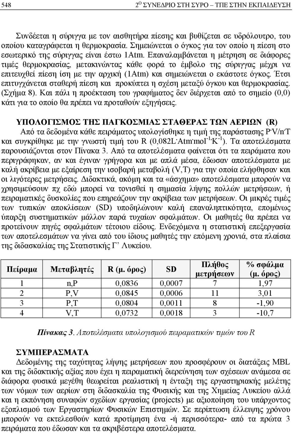 Επαναλαμβάνεται η μέτρηση σε διάφορες τιμές θερμοκρασίας, μετακινώντας κάθε φορά το έμβολο της σύριγγας μέχρι να επιτευχθεί πίεση ίση με την αρχική (1Atm) και σημειώνεται ο εκάστοτε όγκος.