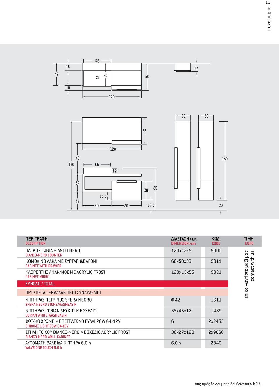 00 CABINET WITH DRAWER KAΘΡΕΠΤΗΣ ΑΝΑΚ/ΝΟΣ ΜΕ ΑCRYLIC FROST 120x15x55 9021 785.00 CABINET MIRRO ΣΥΝΟΛΟ / TOTAL 2585.