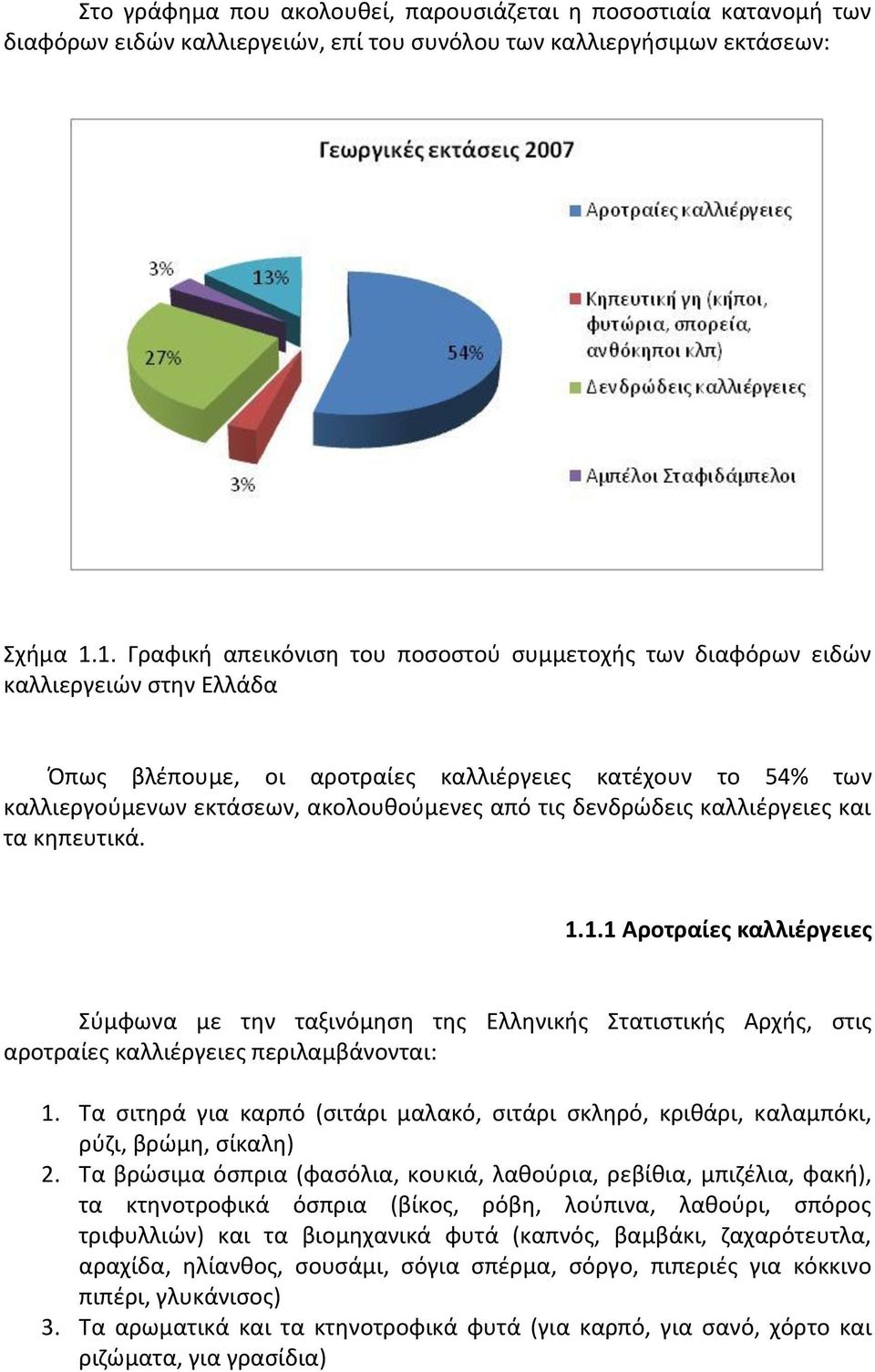 δενδρώδεις καλλιέργειες και τα κηπευτικά. 1.1.1 Αροτραίες καλλιέργειες Σύμφωνα με την ταξινόμηση της Ελληνικής Στατιστικής Αρχής, στις αροτραίες καλλιέργειες περιλαμβάνονται: 1.