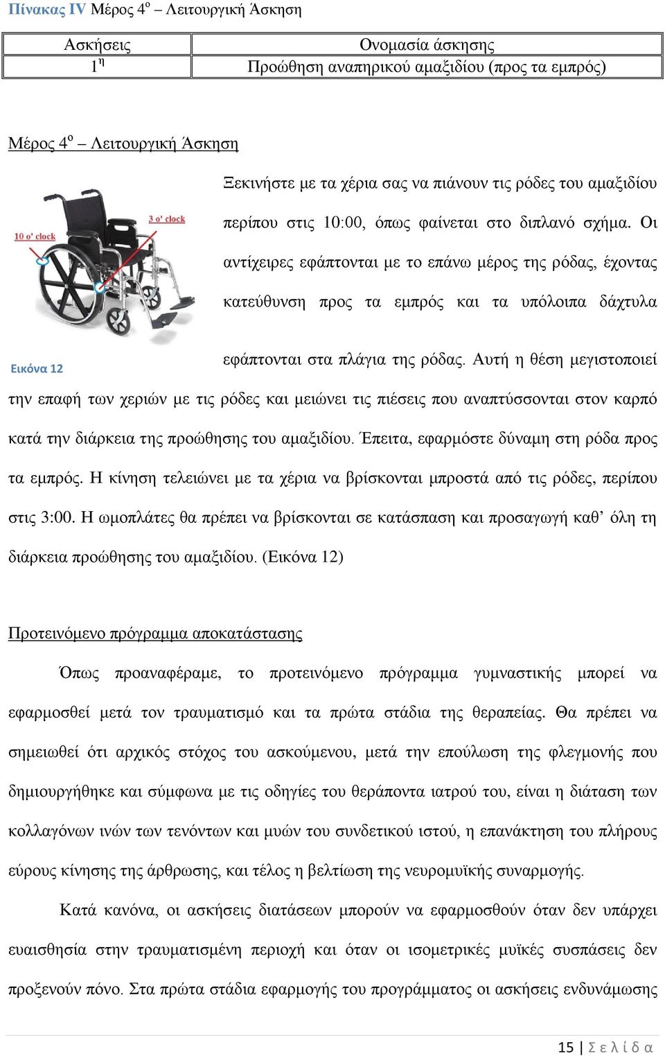 Οι αντίχειρες εφάπτονται με το επάνω μέρος της ρόδας, έχοντας κατεύθυνση προς τα εμπρός και τα υπόλοιπα δάχτυλα Εικόνα 12 εφάπτονται στα πλάγια της ρόδας.