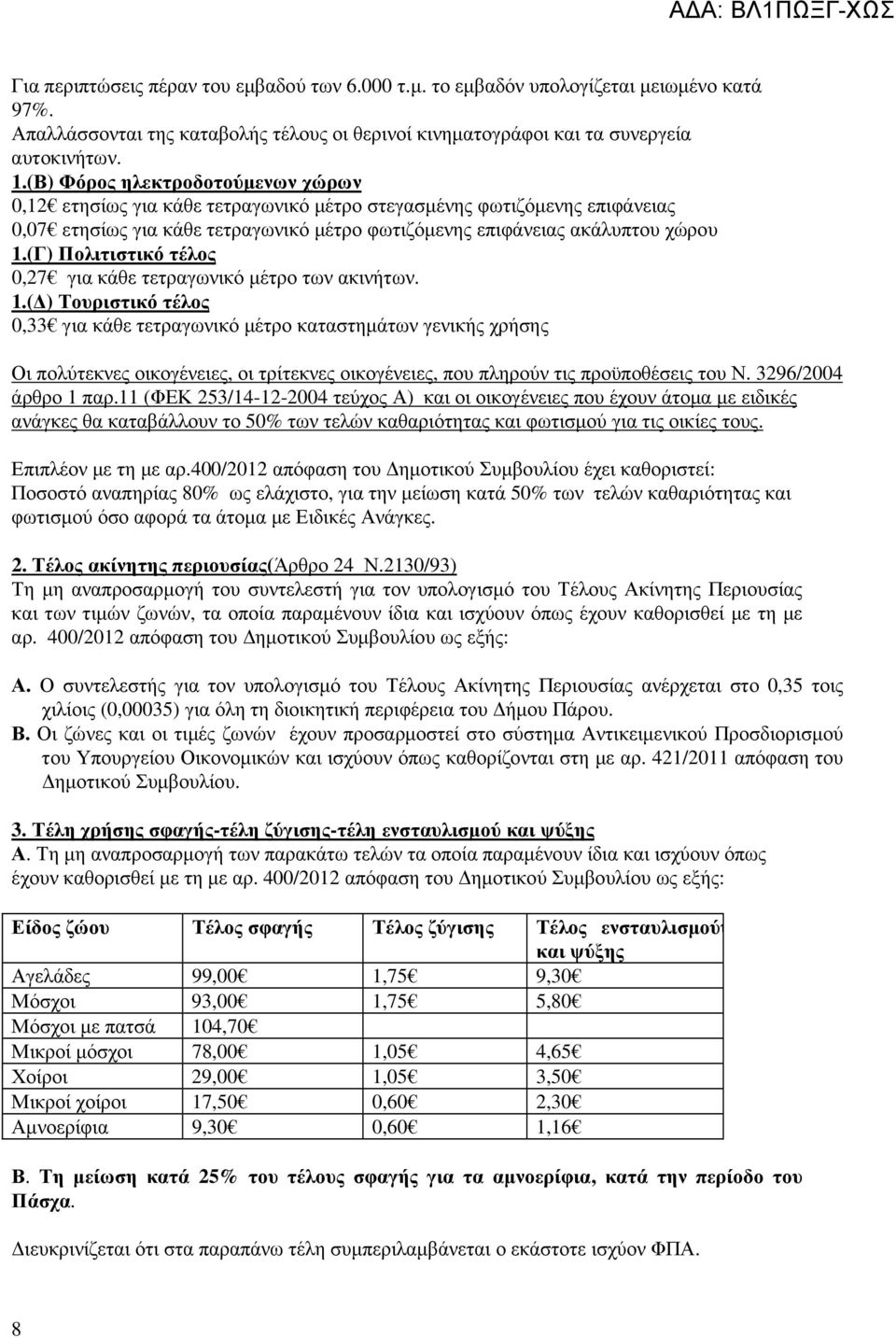 (Γ) Πολιτιστικό τέλος 0,27 για κάθε τετραγωνικό µέτρο των ακινήτων. 1.