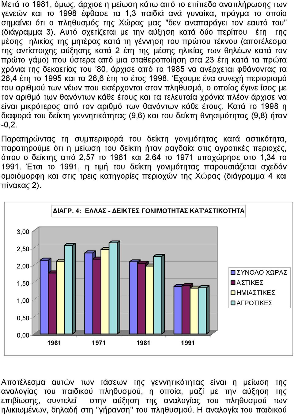 Αυτό σχετίζεται µε την αύξηση κατά δύο περίπου έτη της µέσης ηλικίας της µητέρας κατά τη γέννηση του πρώτου τέκνου (αποτέλεσµα της αντίστοιχης αύξησης κατά 2 έτη της µέσης ηλικίας των θηλέων κατά τον