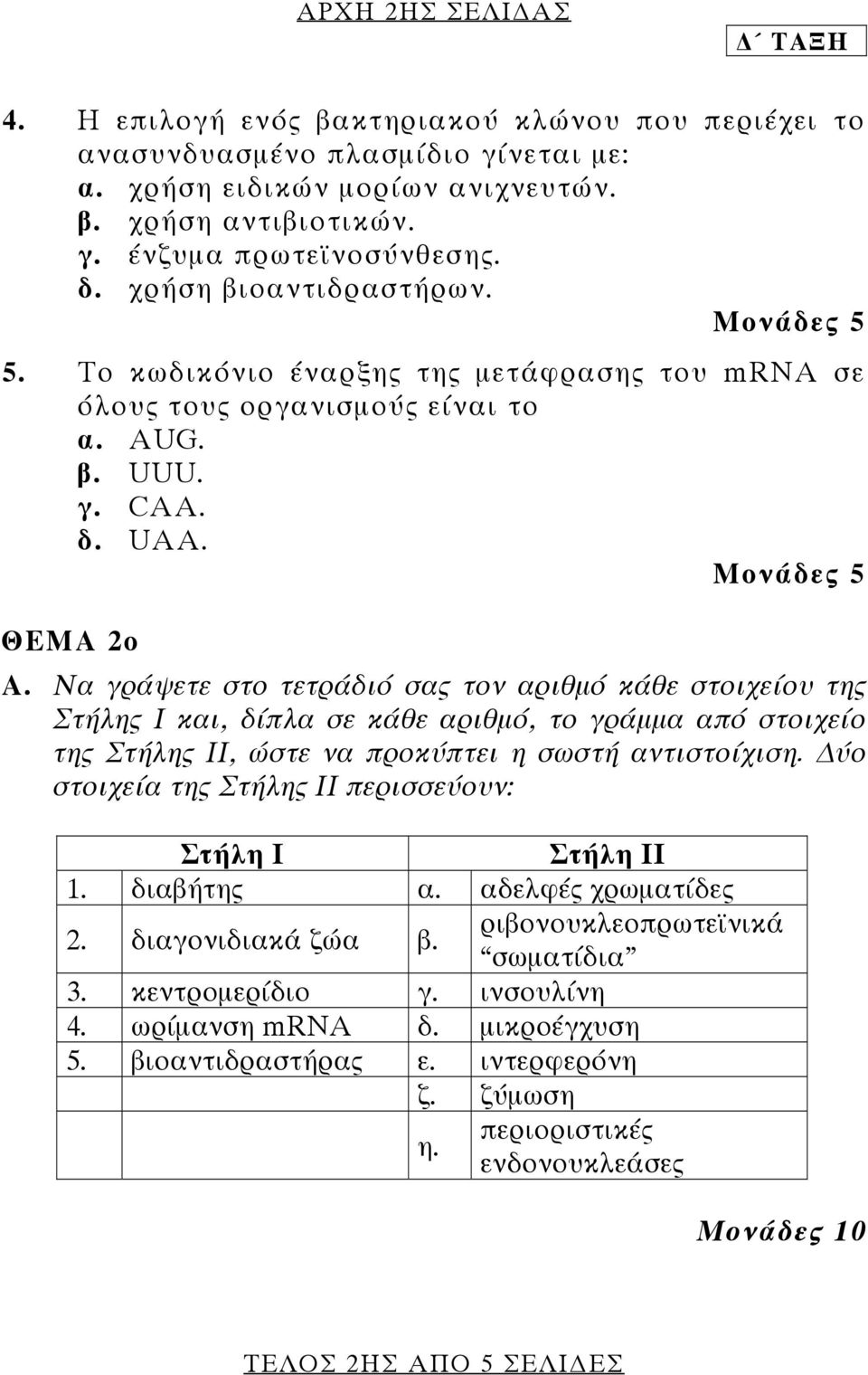 Να γράψετε στο τετράδιό σας τον αριθμό κάθε στοιχείου της Στήλης Ι και, δίπλα σε κάθε αριθμό, το γράμμα από στοιχείο της Στήλης ΙΙ, ώστε να προκύπτει η σωστή αντιστοίχιση.