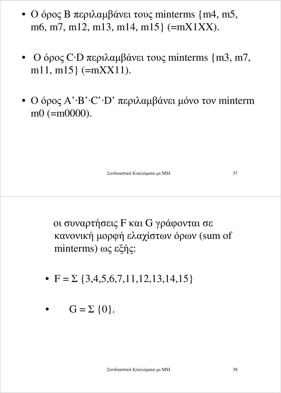 Ο όρος A B C D περιλαµβάνει µόνο τον minterm m0 (=m0000).