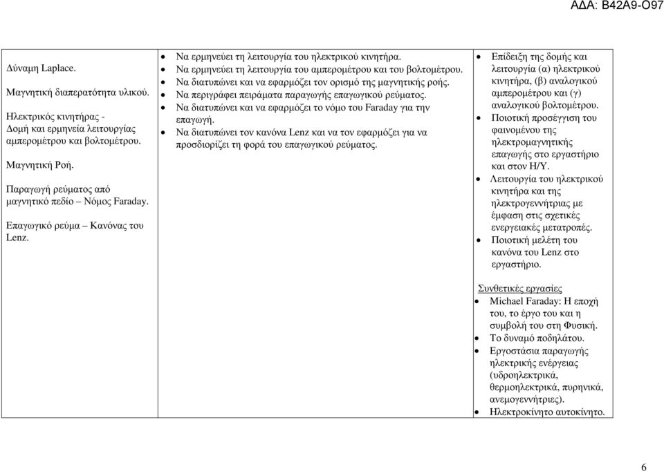 Να διατυπώνει και να εφαρµόζει τον ορισµό της µαγνητικής ροής. Να περιγράφει πειράµατα παραγωγής επαγωγικού ρεύµατος. Να διατυπώνει και να εφαρµόζει το νόµο του Faraday για την επαγωγή.