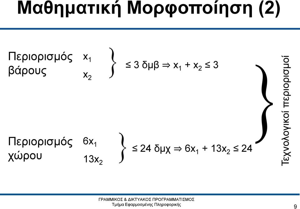 Περιορισμός χώρου x 1 x 2 6x 1 13x 2