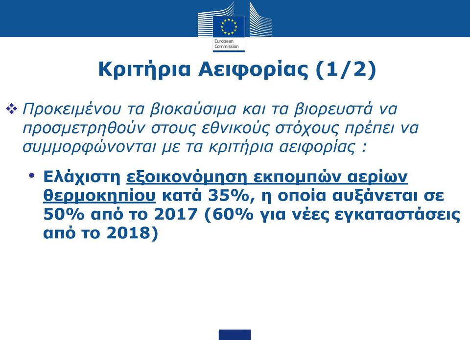 κριτήρια αειφορίας : Ελάχιστη εξοικονόμηση εκπομπών αερίων θερμοκηπίου