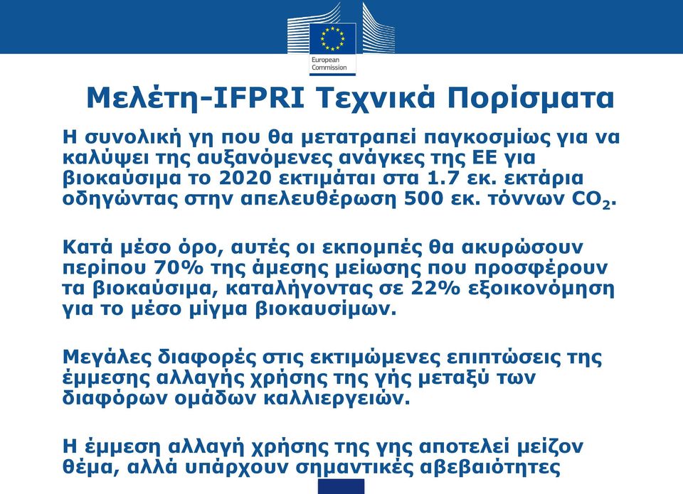 Κατά μέσο όρο, αυτές οι εκπομπές θα ακυρώσουν περίπου 70% της άμεσης μείωσης που προσφέρουν τα βιοκαύσιμα, καταλήγοντας σε 22% εξοικονόμηση για το