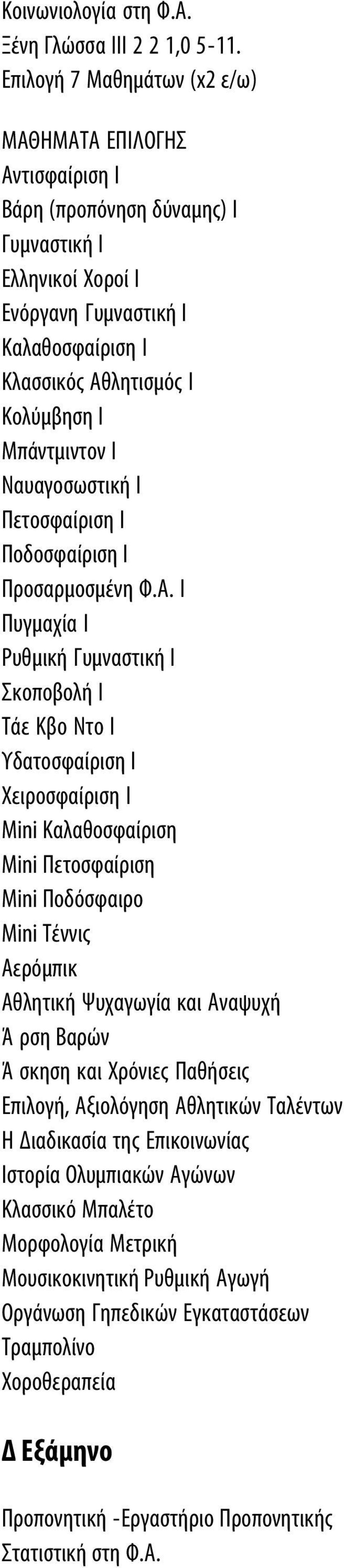 Ναυαγοσωστική I Πετοσφαίριση I Ποδοσφαίριση I Προσαρμοσμένη Φ.Α.