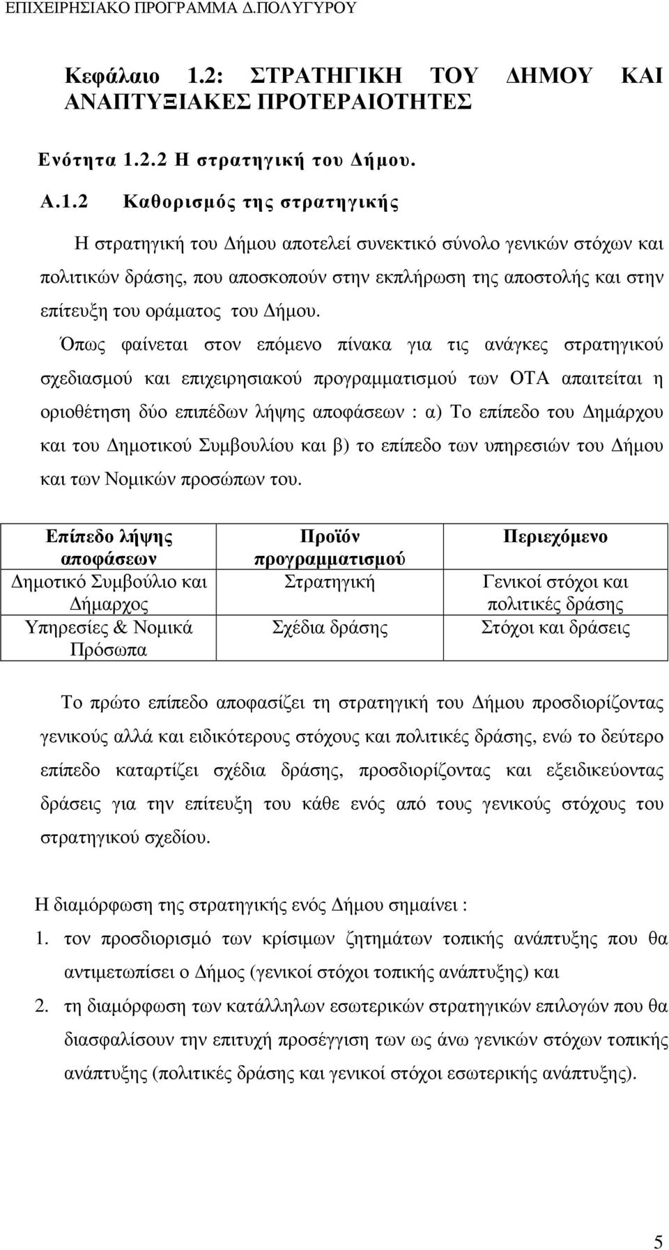 2.2 Η στρατηγική του ήµου. Α.1.