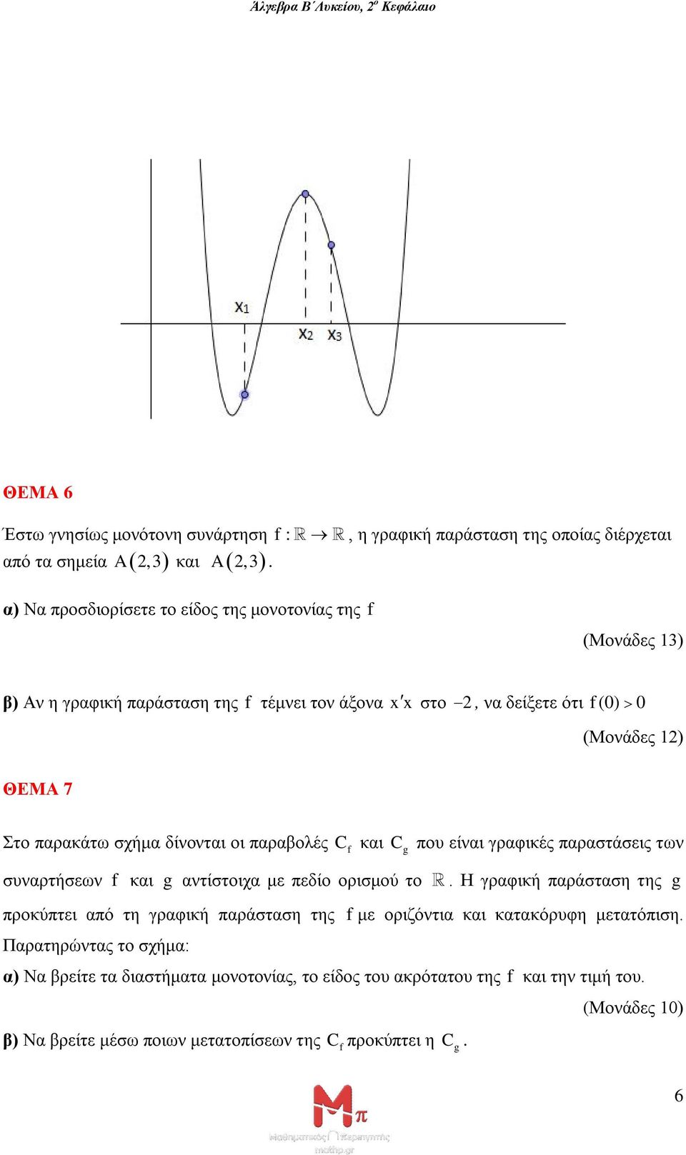 σχήμα δίνονται οι παραβολές C f και C g που είναι γραφικές παραστάσεις των συναρτήσεων f και g αντίστοιχα με πεδίο ορισμού το.