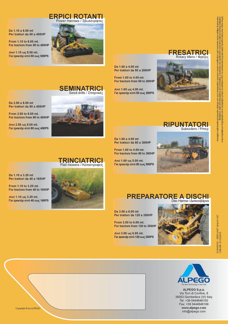 00 mt Per trattori da 50 a 200HP From 1.60 to 4.00 mt. For tractors from 50 to 200HP Από 1.60 ως 4.00 mt. Για τρακτέρ από 50 εως 200PS Da 1.60 a 4.