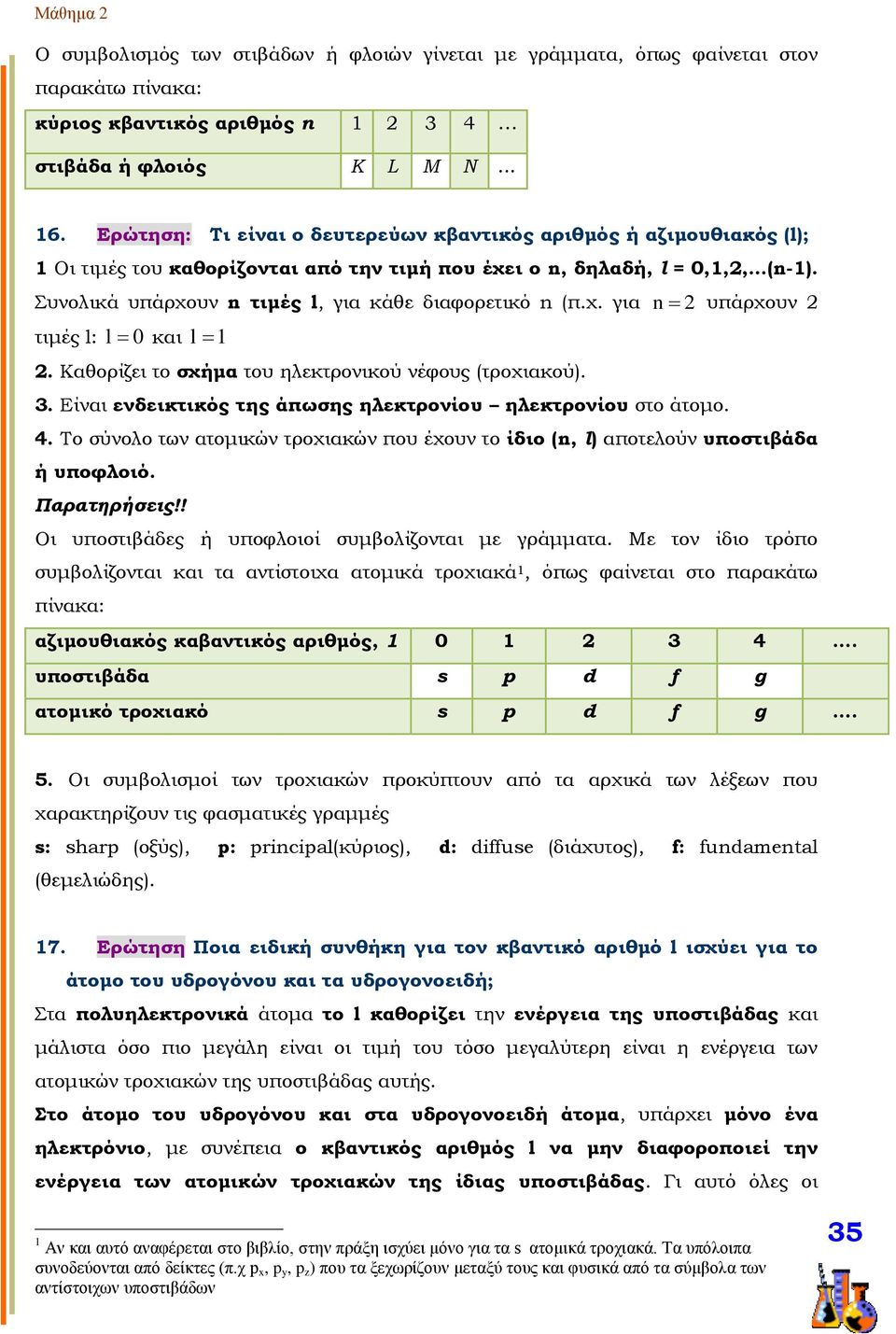 Συνολικά υπάρχουν n τιμές l, για κάθε διαφορετικό n (π.χ. για n 2 υπάρχουν 2 τιμές l: l 0 και l 1 2. Καθορίζει το σχήμα του ηλεκτρονικού νέφους (τροχιακού). 3.