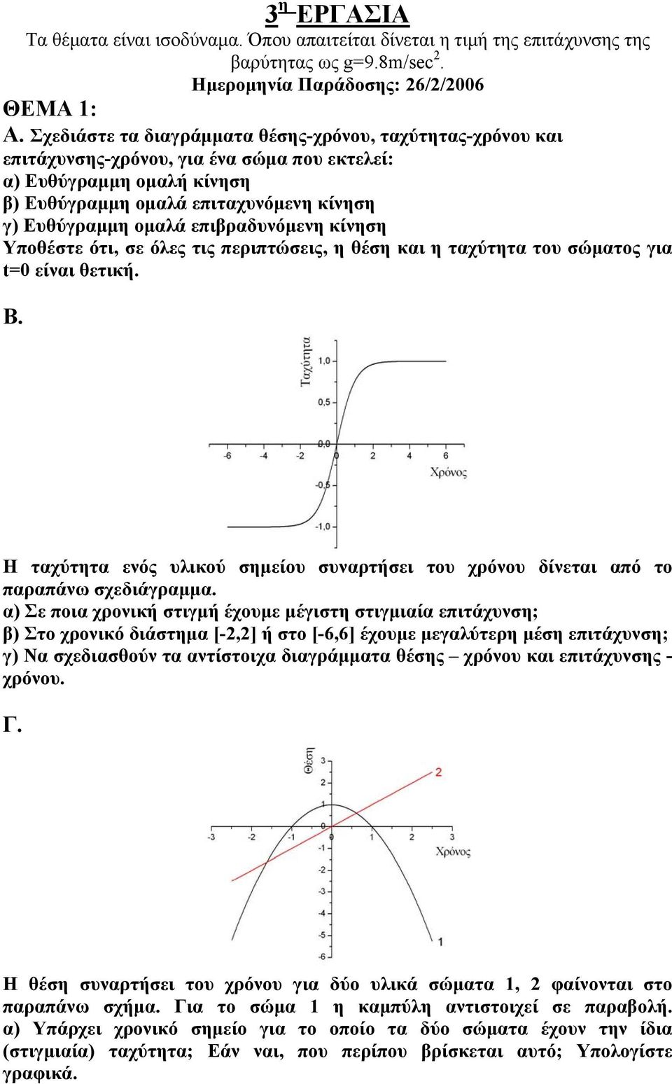 επιβραδυνόμενη κίνηση Υποθέστε ότι, σε όλες τις περιπτώσεις, η θέση και η ταχύτητα του σώματος για t=0 είναι θετική. B.