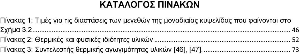 .. 46 Πίνακας 2: Θερμικές και φυσικές ιδιότητες υλικών.
