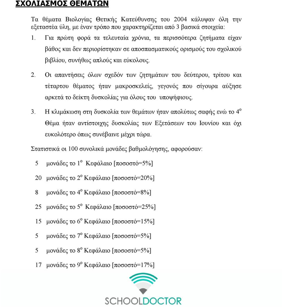 Οι απαντήσεις όλων σχεδόν των ζητηµάτων του δεύτερου, τρίτου και τέταρτου θέµατος ήταν µακροσκελείς, γεγονός που σίγουρα αύξησε αρκετά το δείκτη δυσκολίας για όλους του υποψήφιους. 3.