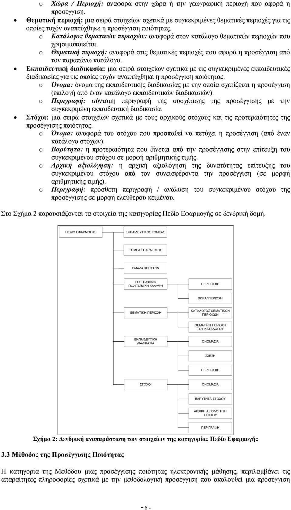 o Κατάλογος θεµατικών περιοχών: αναφορά στον κατάλογο θεµατικών περιοχών που χρησιµοποιείται. o Θεµατική περιοχή: αναφορά στις θεµατικές περιοχές που αφορά η προσέγγιση από τον παραπάνω κατάλογο.