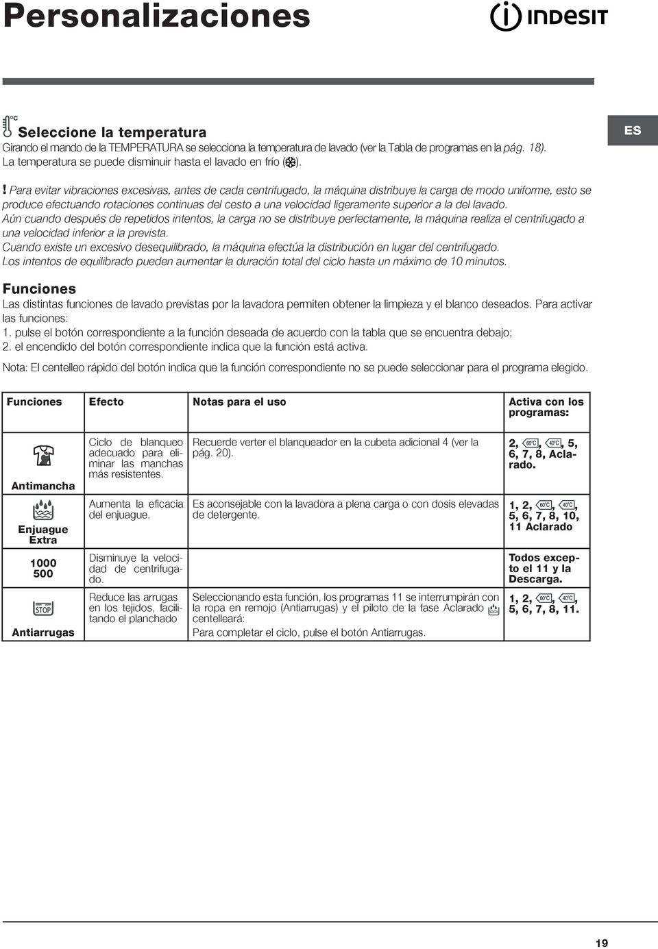 Para evitar vibraciones excesivas, antes de cada centrifugado, la máquina distribuye la carga de modo uniforme, esto se produce efectuando rotaciones continuas del cesto a una velocidad ligeramente