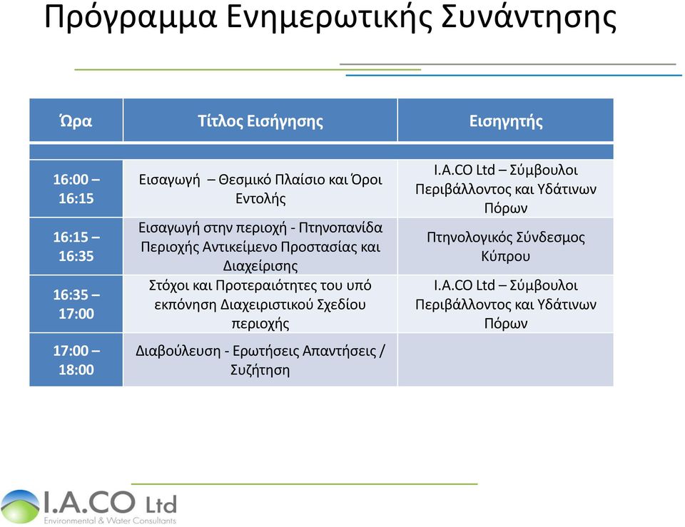 και Προτεραιότητες του υπό εκπόνηση Διαχειριστικού Σχεδίου περιοχής Διαβούλευση - Ερωτήσεις Απ