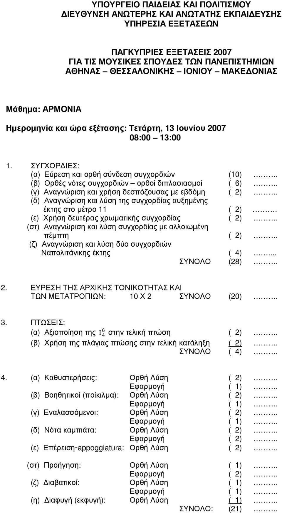 αυξηµένης έκτης στο µέτρο 11 ( 2) (ε) Χρήση δευτέρας χρωµατικής συγχορδίας ( 2) (στ) Αναγνώριση και λύση συγχορδίας µε αλλοιωµένη πέµπτη ( 2) (ζ) Αναγνώριση και λύση δύο συγχορδιών Ναπολιτάνικης