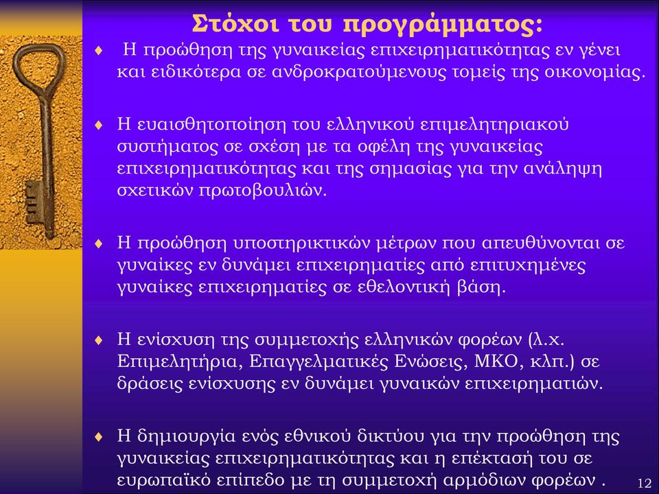 Η προώθηση υποστηρικτικών μέτρων που απευθύνονται σε γυναίκες εν δυνάμει επιχειρηματίες από επιτυχημένες γυναίκες επιχειρηματίες σε εθελοντική βάση.