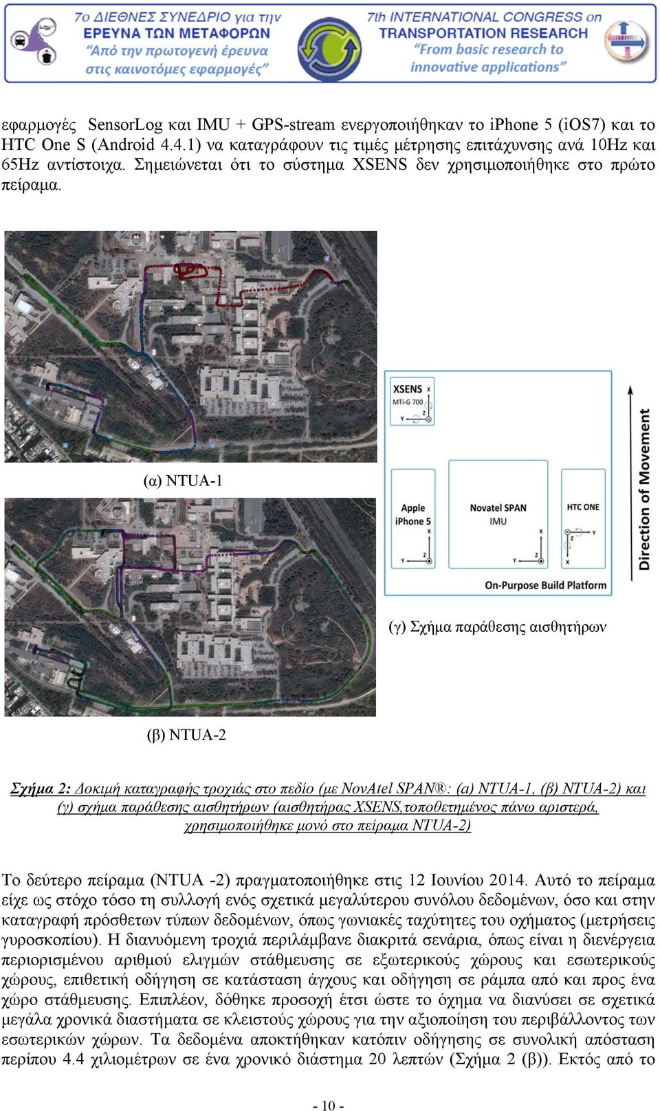 (α) NTUA-1 (γ) Σχήμα παράθεσης αισθητήρων (β) NTUA-2 Σχήμα 2: Δοκιμή καταγραφής τροχιάς στο πεδίο (με NovAtel SPAN : (a) NTUA-1, (β) NTUA-2) και (γ) σχήμα παράθεσης αισθητήρων (αισθητήρας