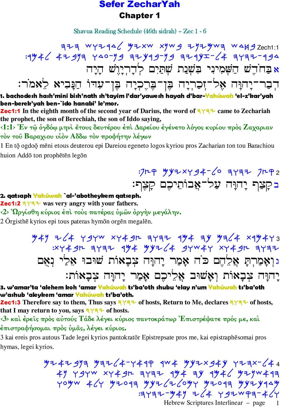 Zec1:1 In the eighth month of the second year of Darius, the word of DEDI came to Zechariah the prophet, the son of Berechiah, the son of Iddo saying, 1:1 Ἐν τῷ ὀγδόῳ µηνὶ ἔτους δευτέρου ἐπὶ αρείου