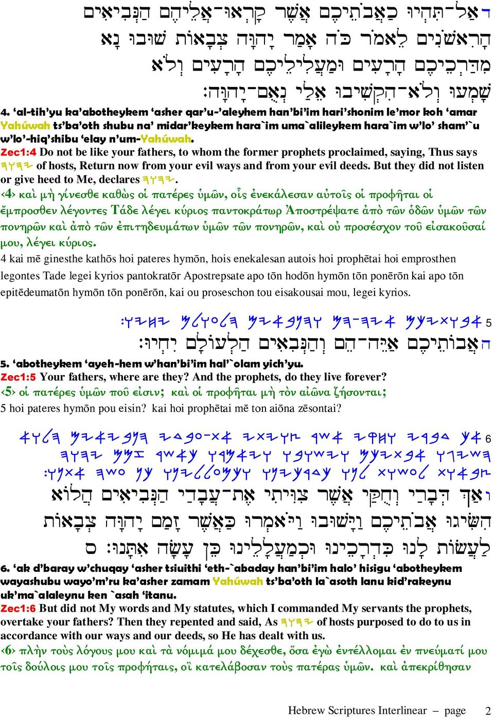Zec1:4 Do not be like your fathers, to whom the former prophets proclaimed, saying, Thus says DEDI of hosts, Return now from your evil ways and from your evil deeds.