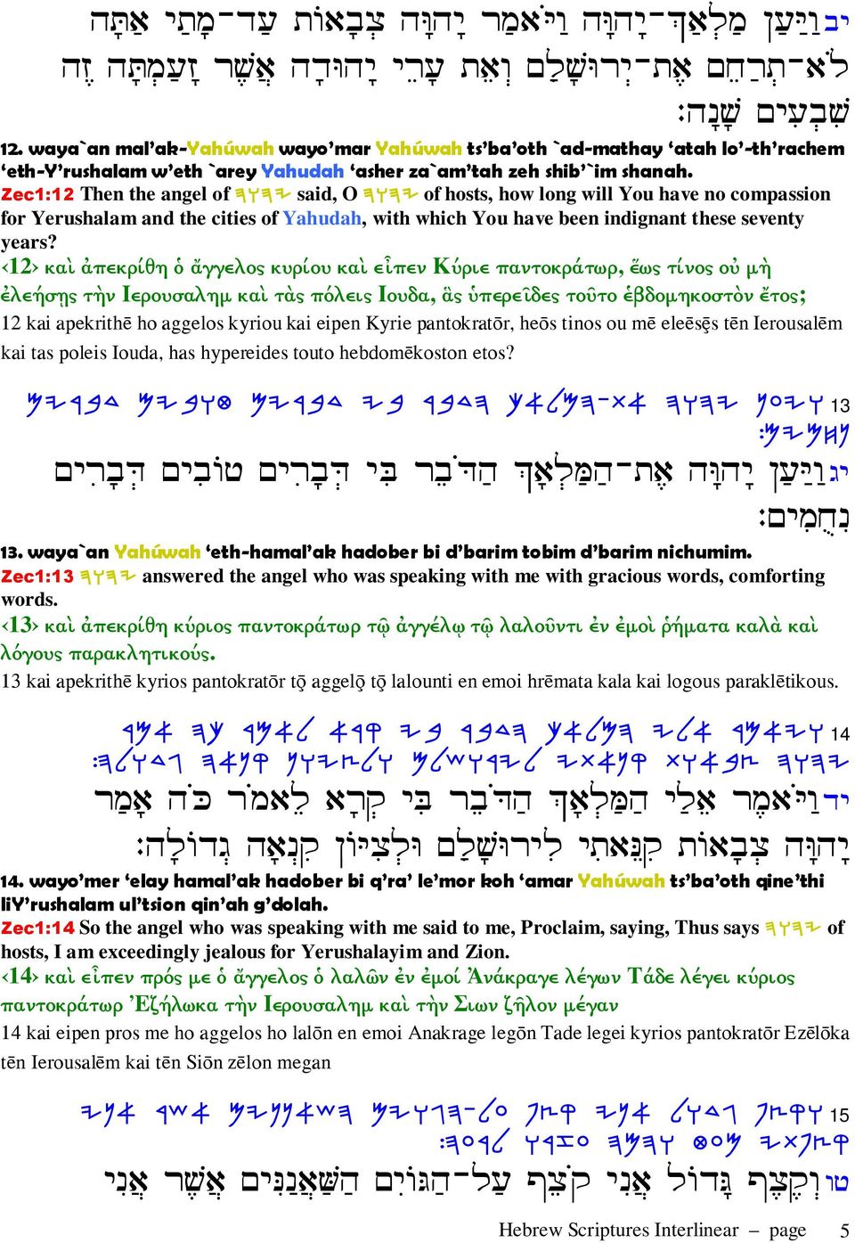Zec1:12 Then the angel of DEDI said, O DEDI of hosts, how long will You have no compassion for Yerushalam and the cities of Yahudah, with which You have been indignant these seventy years?