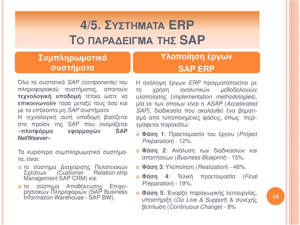 συµπληρωµατικά συστήµατα,είναι: το σύστηµα ιαχείρισης Πελατειακών Σχέσεων (Customer Relation-ship Management SAP CRM) και το σύστηµα Αποθήκευσης Επιχειρησιακών Πληροφοριών (SAP Business Information