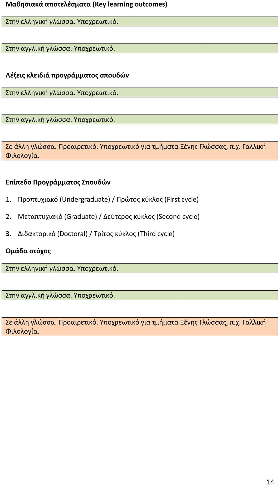 Προπτυχιακό (Undergraduate) / Πρώτος κύκλος (First cycle) 2. Μεταπτυχιακό (Graduate) / Δεύτερος κύκλος (Second cycle) 3.