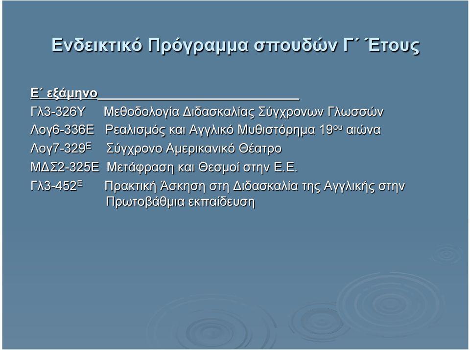 ου αιώνα Λογ7-329 Ε Σύγχρονο Αµερικανικό Θέατρο ΜΔΣ2-325Ε Μετάφραση και Θεσµοί