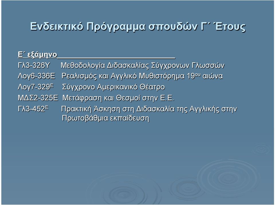 ου αιώνα Λογ7-329 Ε Σύγχρονο Αµερικανικό Θέατρο ΜΔΣ2-325Ε Μετάφραση και Θεσµοί