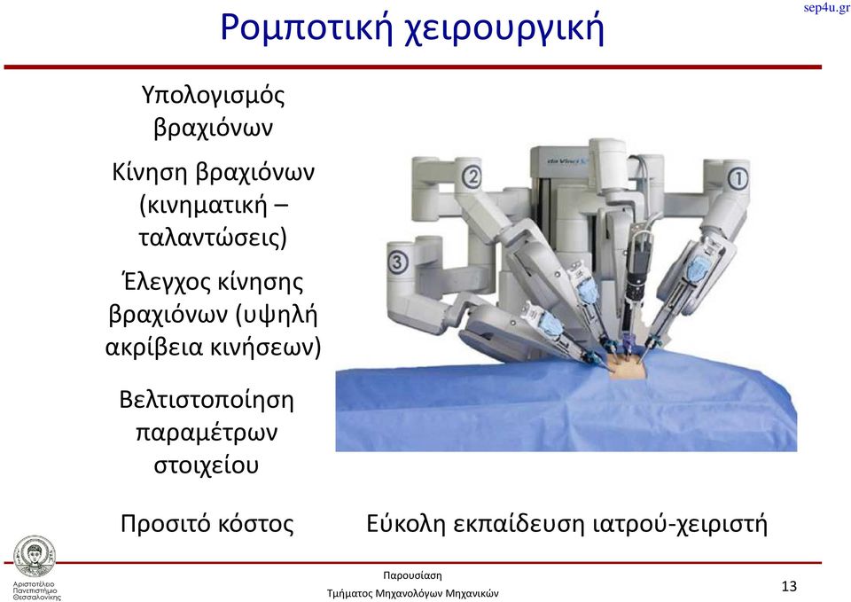 βραχιόνων (υψηλή ακρίβεια κινήσεων) Βελτιστοποίηση