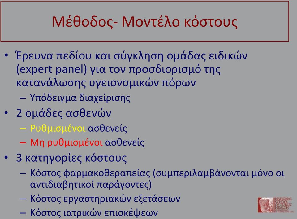 Ρυθμισμένοι ασθενείς Μη ρυθμισμένοι ασθενείς 3 κατηγορίες κόστους Κόστος φαρμακοθεραπείας