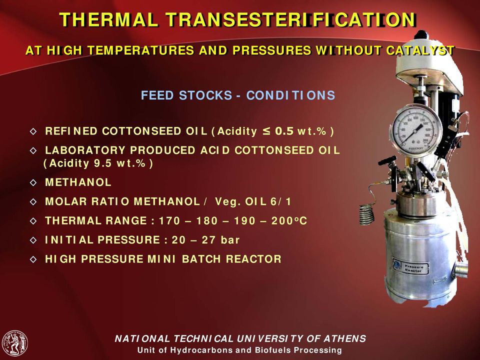 %) LABORATORY PRODUCED ACID COTTONSEED OIL (Acidity 9.5 wt.