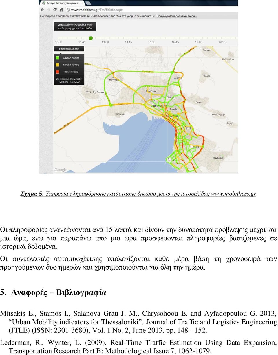 Οι συντελεστές αυτοσυσχέτισης υπολογίζονται κάθε μέρα βάση τη χρονοσειρά των προηγούμενων δυο ημερών και χρησιμοποιούνται για όλη την ημέρα. 5. Αναφορές Βιβλιογραφία Mitsakis E., Stamos I.