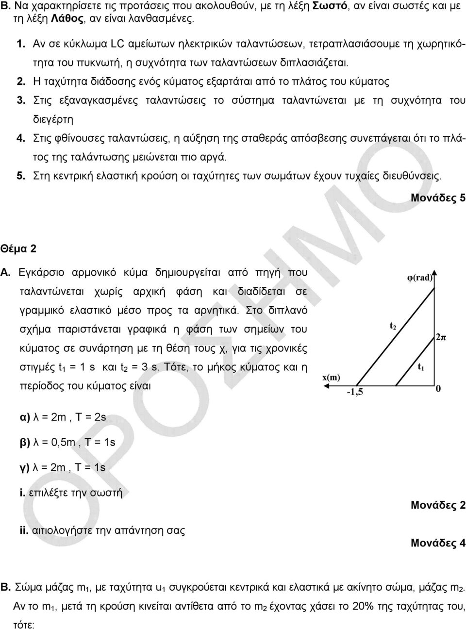 Η ταχύτητα διάδοσης ενός κύματος εξαρτάται από το πλάτος του κύματος. Στις εξαναγκασμένες ταλαντώσεις το σύστημα ταλαντώνεται με τη συχνότητα του διεγέρτη 4.