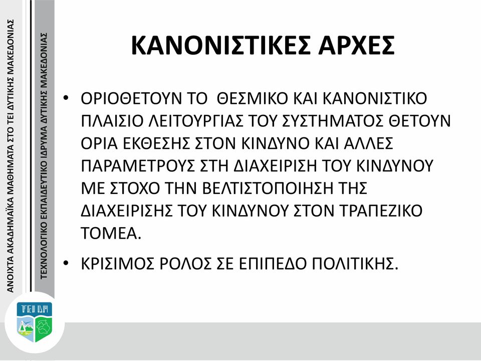 ΠΑΡΑΜΕΤΡΟΥΣ ΣΤΗ ΔΙΑΧΕΙΡΙΣΗ ΤΟΥ ΚΙΝΔΥΝΟΥ ΜΕ ΣΤΟΧΟ ΤΗΝ ΒΕΛΤΙΣΤΟΠΟΙΗΣΗ ΤΗΣ