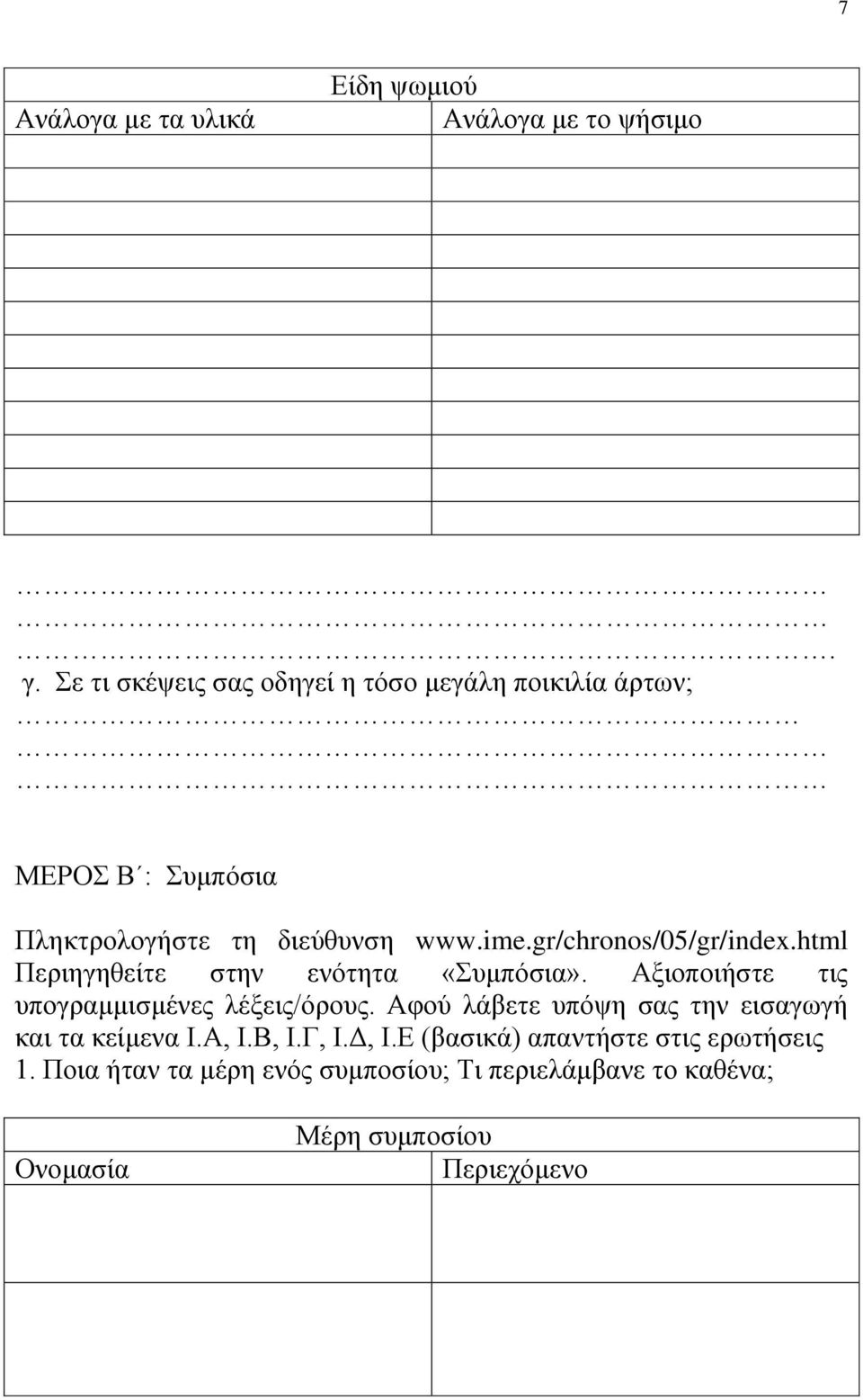 gr/chronos/05/gr/index.html Περιηγηθείτε στην ενότητα «Συμπόσια». Αξιοποιήστε τις υπογραμμισμένες λέξεις/όρους.