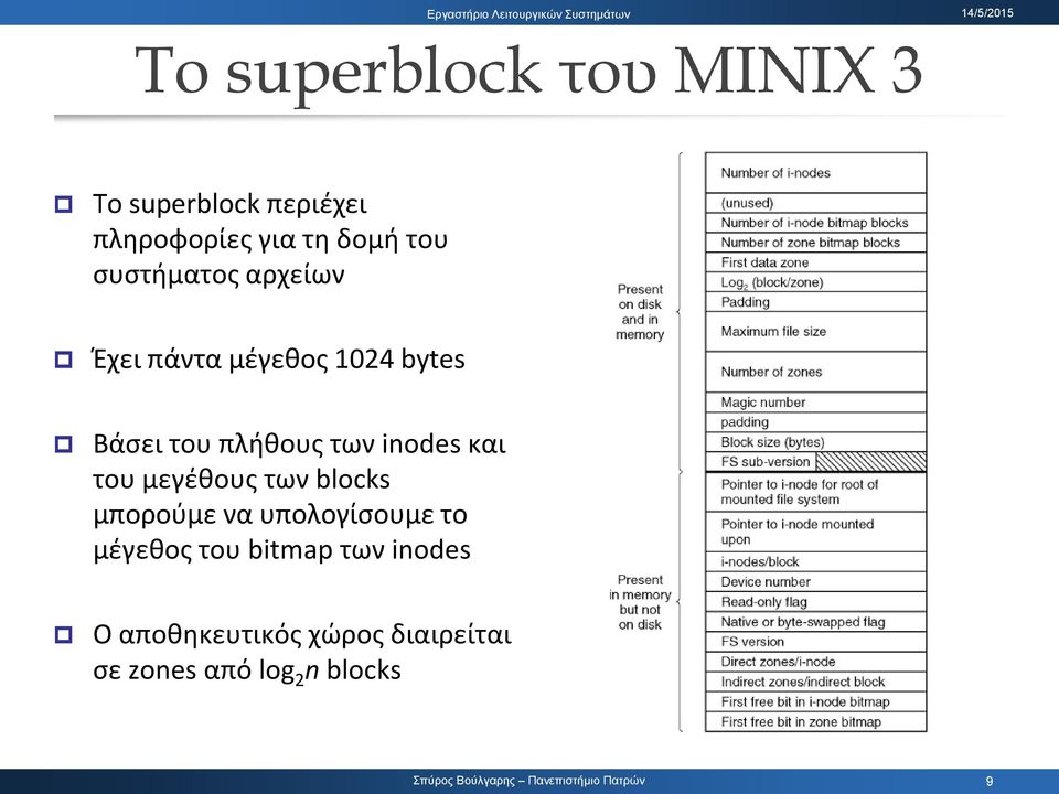 inodes και του μεγέθους των blocks μπορούμε να υπολογίσουμε το μέγεθος του