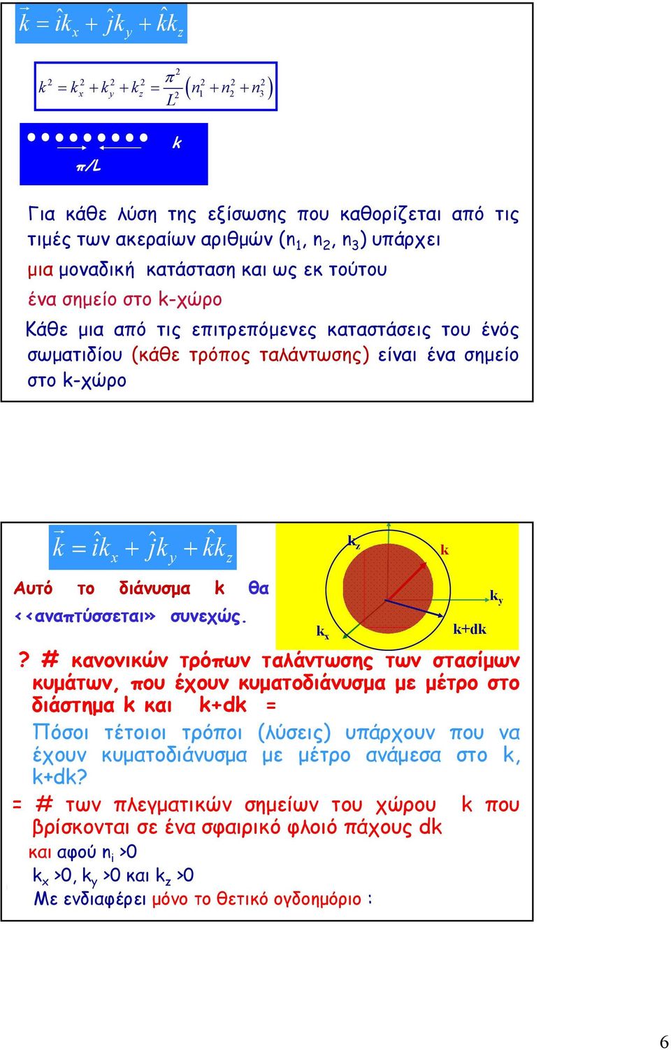 # κανονικών τρόπων ταλάντωσης των στασίμων κυμάτων, που έχουν κυματοδιάνυσμα με μέτρο στο διάστημα και +d = Πόσοι τέτοιοι τρόποι (λύσεις) υπάρχουν που να έχουν κυματοδιάνυσμα με μέτρο ανάμεσα στο, +d?