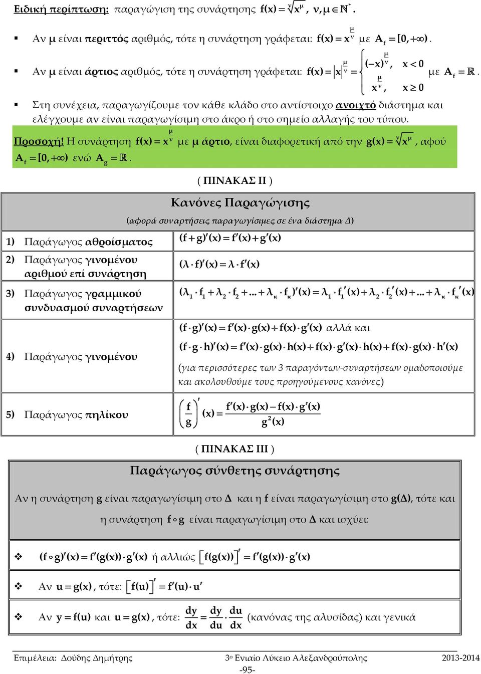 Η συνάρτηση A [, ) ενώ A g μ () ν με μ άρτιο, είναι διαφορετική από την g() ν μ, αφού A ) Παράγωγος αθροίσματος ) Παράγωγος γινομένου αριθμού επί συνάρτηση 3) Παράγωγος γραμμικού συνδυασμού