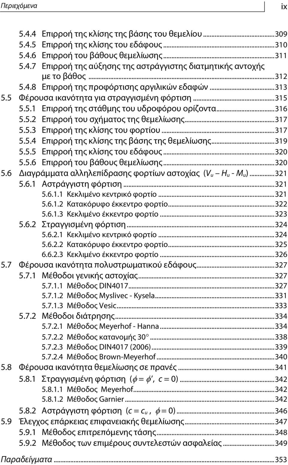 ..317 5.5.3 Επιρροή της κλίσης του φορτίου...317 5.5.4 Επιρροή της κλίσης της βάσης της θεμελίωσης...319 5.5.5 Επιρροή της κλίσης του εδάφους...320 5.