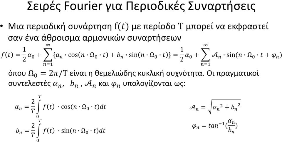 t + φ n ) όπου Ω 0 = 2π/Τ είναι η θεμελιώδης κυκλική συχνότητα.