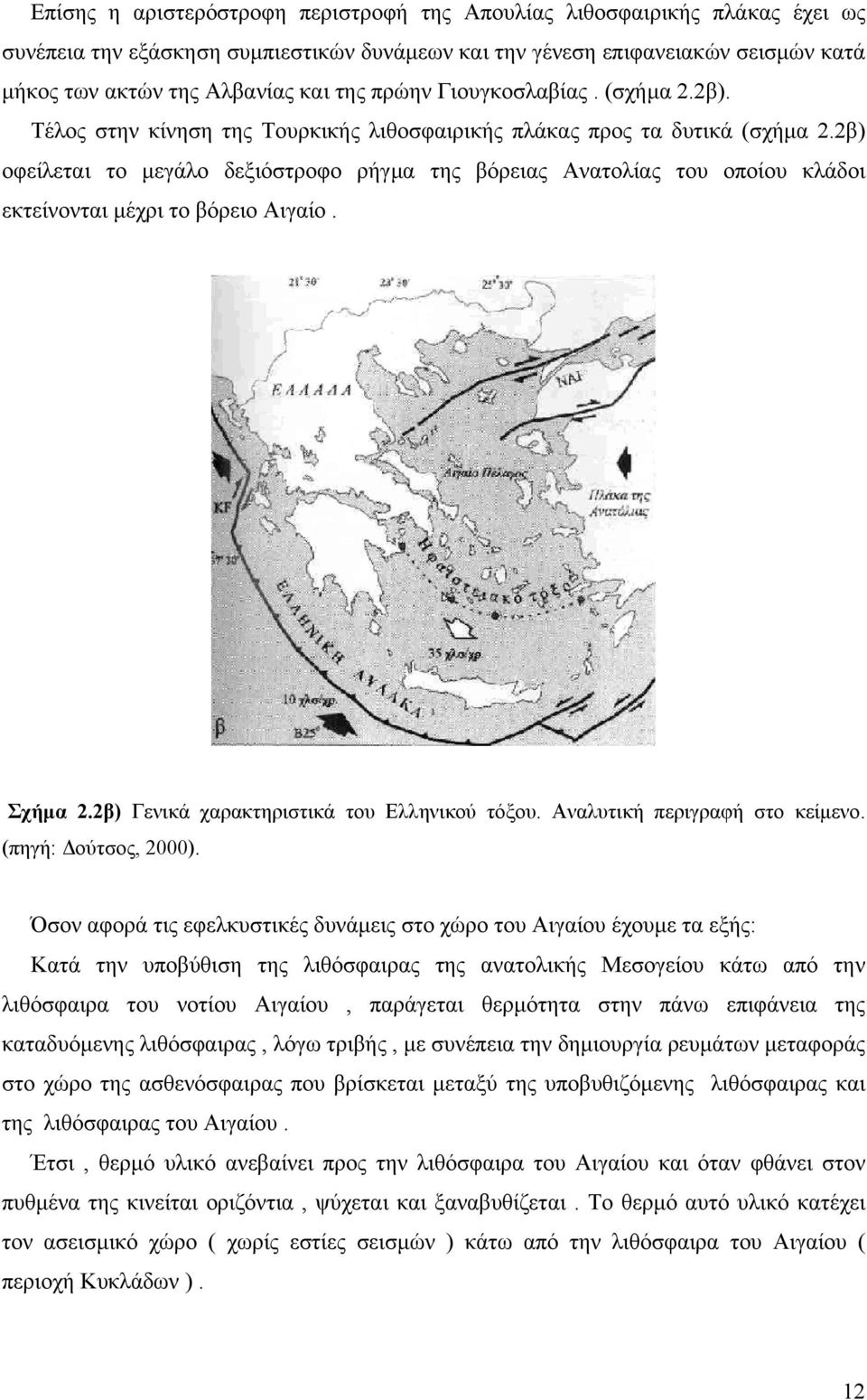 2β) οφείλεται το µεγάλο δεξιόστροφο ρήγµα της βόρειας Ανατολίας του οποίου κλάδοι εκτείνονται µέχρι το βόρειο Αιγαίο. Σχήµα 2.2β) Γενικά χαρακτηριστικά του Ελληνικού τόξου.