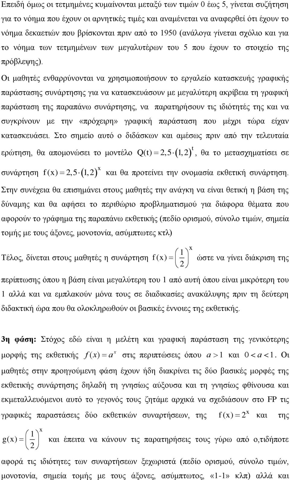 Οι μαθητές ενθαρρύνονται να χρησιμοποιήσουν το εργαλείο κατασκευής γραφικής παράστασης συνάρτησης για να κατασκευάσουν με μεγαλύτερη ακρίβεια τη γραφική παράσταση της παραπάνω συνάρτησης, να